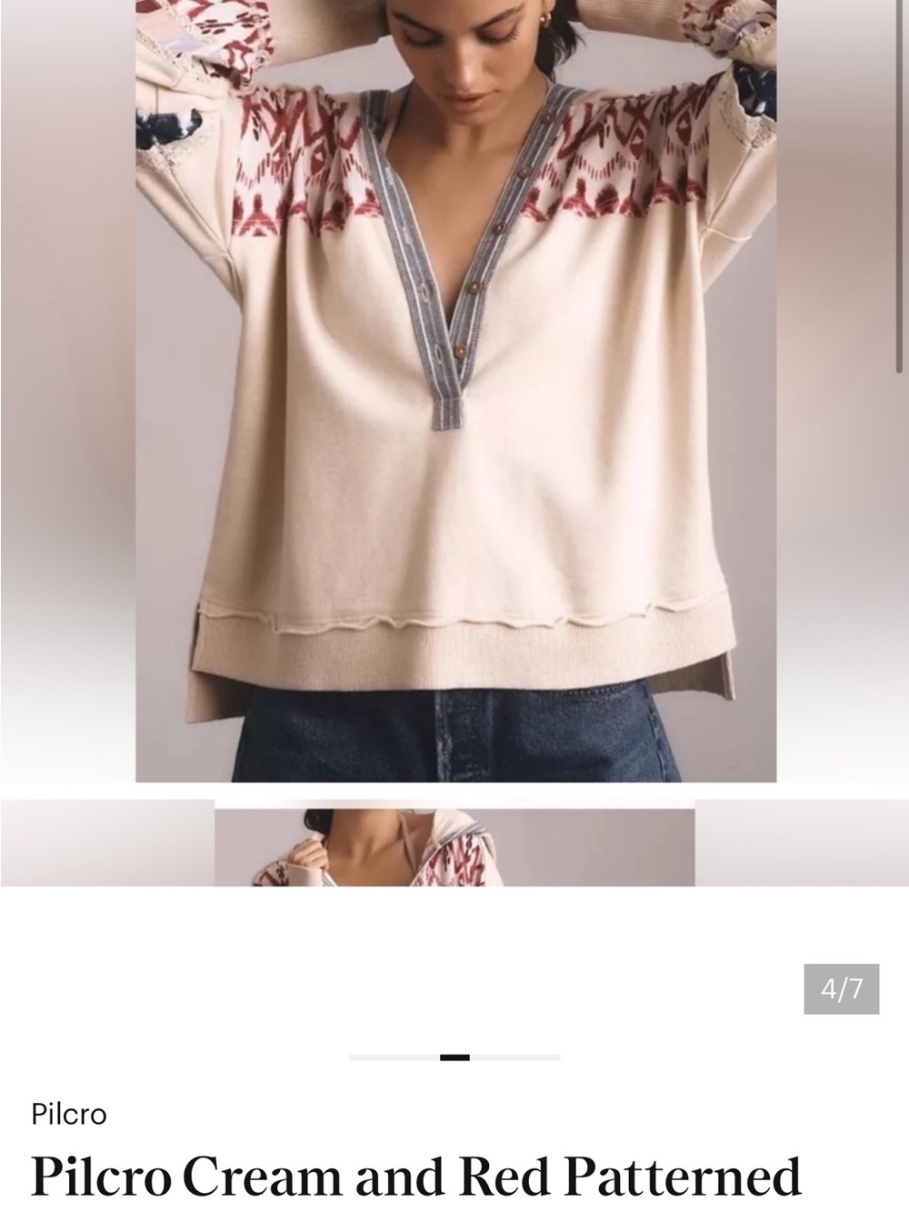Pilcro Anthropology Boho Hooded Sweatshirt Sz S Cream